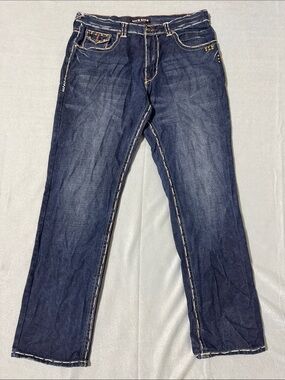 Y2K Rich Kids Jeans Co. Men’s Straight Dark Blue Embroidered Jeans 38 Denim